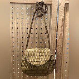 Vintage 1980s Sharif Gold Woven Leather Crossbody Handbag Purse Small